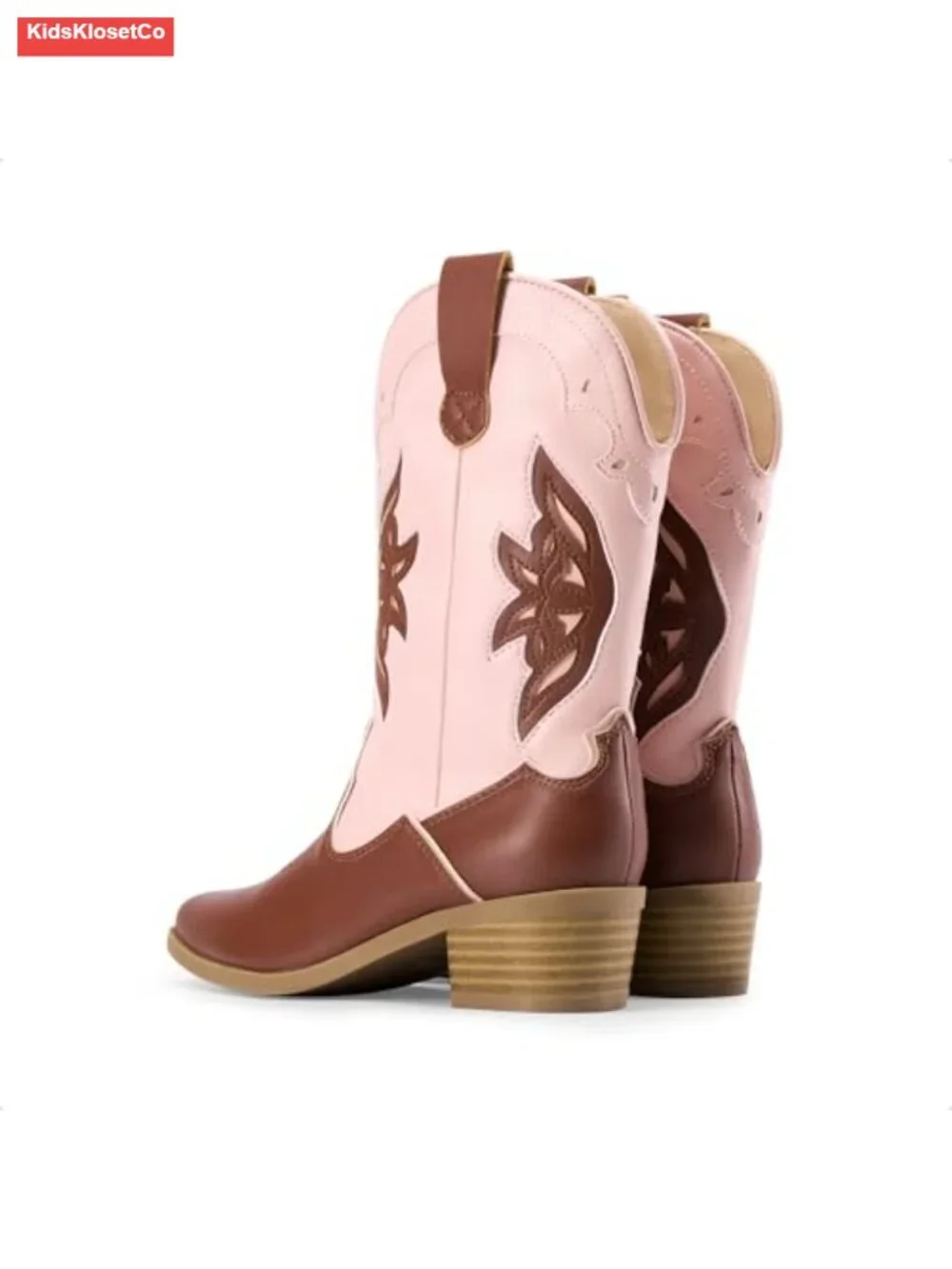 Girls Mid-Calf Cowboy Boots with Butterfly Embroidery, Faux Leather
